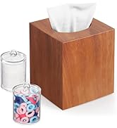 Tissue Box Cover, Square Facial Acrylic Tissue Holder with 2 Pack Clear Qtip Holder Dispenser for...