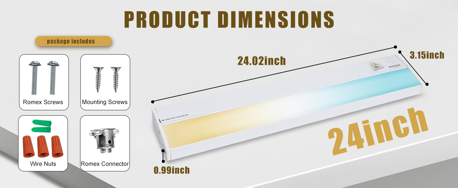 Ansen Hardwired Under Cabinet Lighting, 24in 18W LED Light for Kitchen/Closet, CRI>92, R9>90, 3CCT