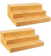 Bambition Bamboo Spice Rack for Cabinet, 3 Tier Spice Riser Shelf, 2 Pack Spices Stand for Pantry