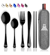 Taplord Portable Travel Silverware Set With Case, Includes 5 Pcs of Travel Utensils With Case, St...
