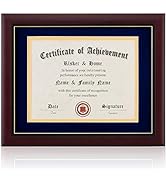 ELSKER&HOME 8.5x11 Certificate Frame - Solid Wood - Wide Molding - Luxury Navy Velvet Mat - Semi-...
