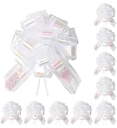 TIMESEEK 10-Pack Pearl White Pull Bows for Gift Wrapping - 6 Inch Reusable Ribbon Bows, Large Ins...