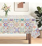hometrixx Talavera Rectangle Table Cloth Mexican Tile Print Washable Polyester Oil-Proof Tableclo...