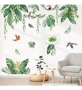 decalmile Tropical Jungle Leaves Wall Decals Palm Leaf Hanging Vines Green Plants Wall Stickers L...