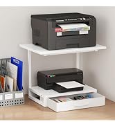 YAOHUOO 2-Tier Desktop Printer Stand with Fabric Drawer, Prtiner Table with Storage Shelf, Desk O...