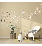 Mirror Wall Stickers Gold Acrylic Star Mirror 3D Wall Decal Peel and Stick Wall Decals Removable ...