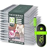 Vacbird Vacuum Bags for Travel with USB Pump, 12 Pack Carry-on Size Compression Packing for Lugga...