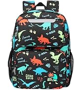 BrainyBees Kids Backpack for Boys Kindergarten - 15 Inch Sturdy School Bookbag Fits Folder, Dinos...