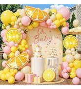 146Pcs Lemon Balloon Arch Garland Kit,Pink and Yellow Balloon Arch Kit with Lemon Foil Ballons fo...