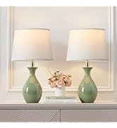 PARTPHONER Table Lamp Set of 2, Modern Ceramic Bedside Lamps for Night Stands, Classic Small Lamp...