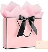 YoungTree Pink Gift Bags with Handles, 13" Medium Gift Bag with 2 Tissue Paper and 1 Card, Presen...