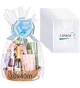 woric 12PCS Large Cellophane Bags 30x40 Inch Clear Cello Gift Bags Cellophane Wrap for Gift Baske...