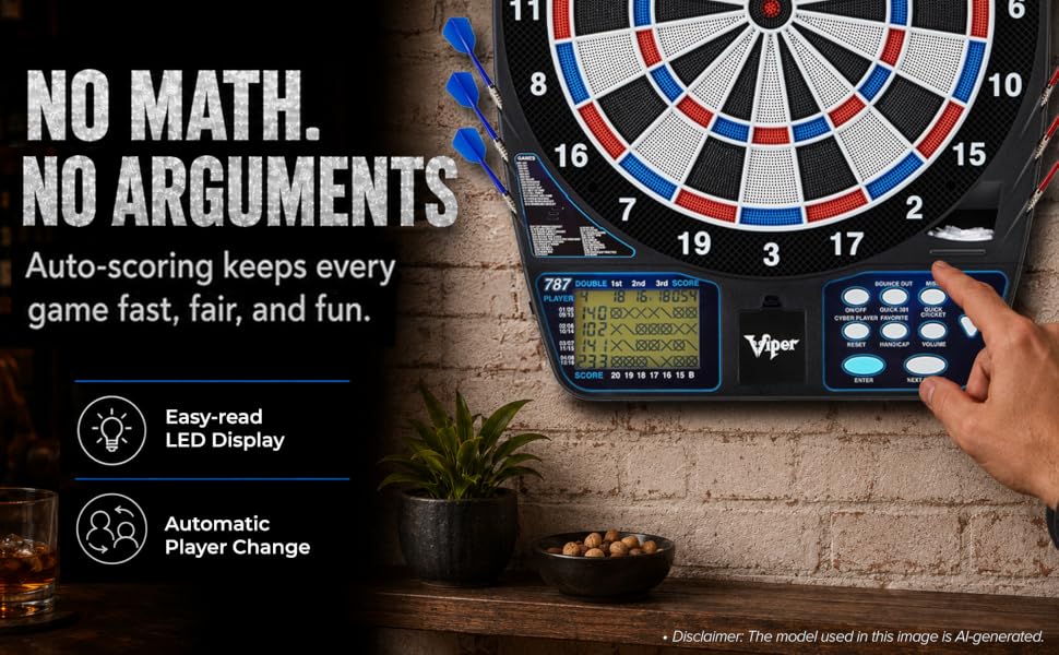 Regulation Size Electronic Dart Board with Automatic Scoring, Soft Tip Darts and Multiplayer Action.