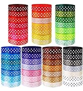Winlyn 48 Rolls 48 Color 240 Yards 3/8" Wide Polka Dot Grosgrain Ribbons Rolls Fabric Ribbons Dec...