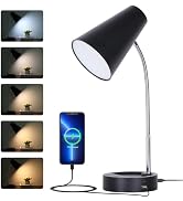 RUNTOP LED Desk Lamp, Black Desk Lamps for Home Office, Desk Light with USB Port, 5 Brightness Le...