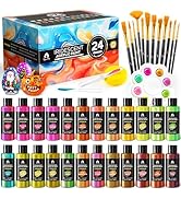 40 Pcs Iridescent Acrylic Paint Set with 12 Brushes, 2 Knives & Palette, 24 Colors (2oz/60ml) - f...