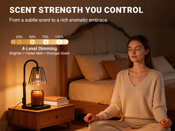 Fubink black candle warmer lamp with timer & dimmer, scent strength you control with 4-level dimming