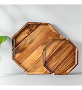 James.F Acacia Wooden Trays Serving Platters Set of 2, Octagon Serving Tray Bread Charcuterie Boa...
