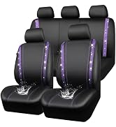 CAR PASS Bling Diamond Car Seat Covers Full Set,Shining Rhinestone Waterproof Faux Leather,Rear w...