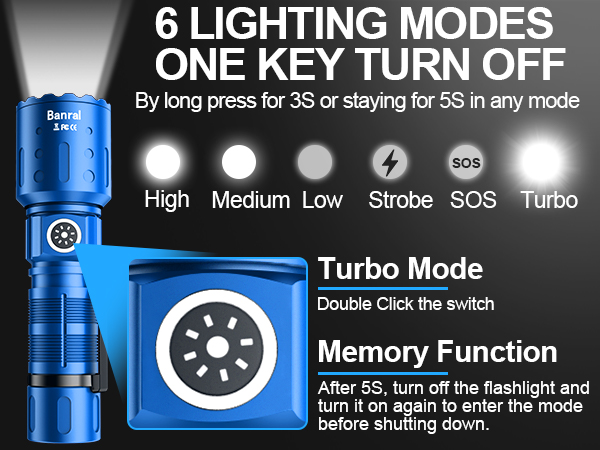 6 LIGHTING MODES AND ONE KEY TURN OFF