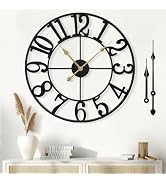 Mee 2ou Large Wall Clock for Living Room Decor - 60CM Silent Non-Ticking Metal Wall Clocks Batter...