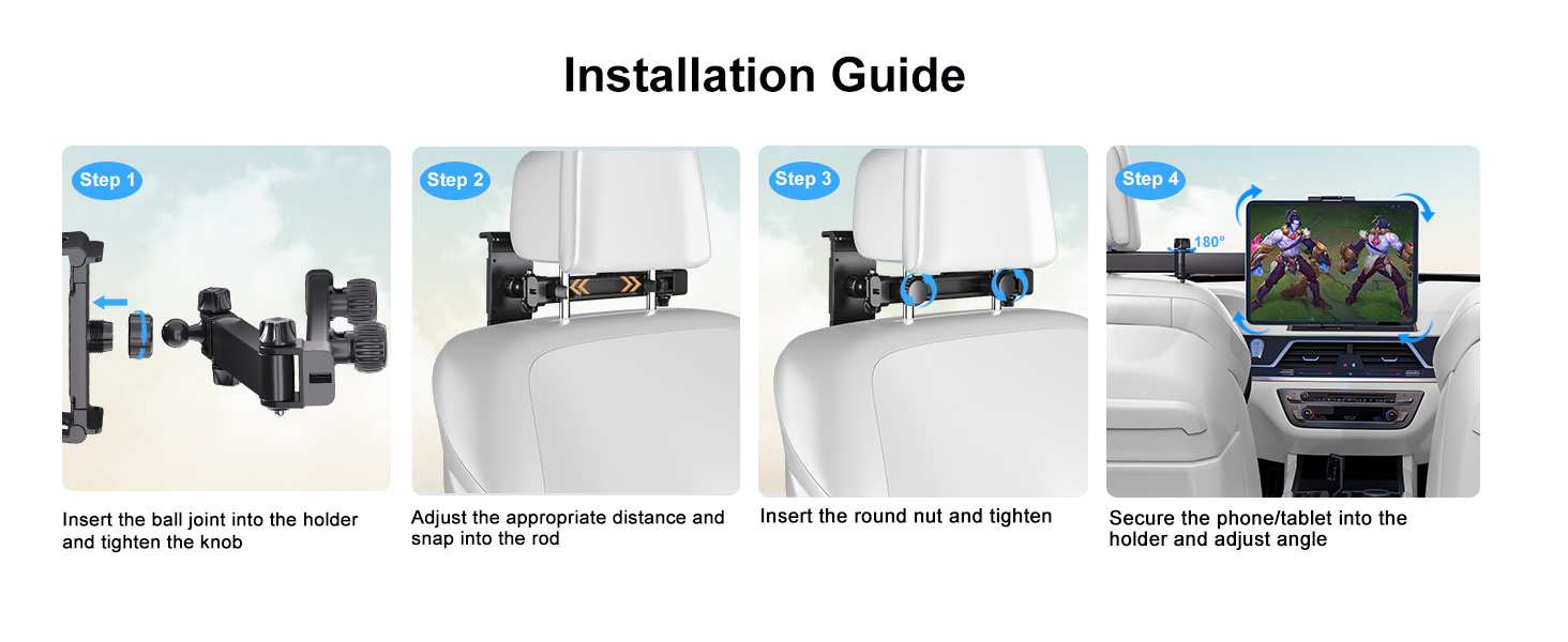 PLDHPRO Tablet Holder for Car Headrest, Foldable Stand Car Backseat Phone Tablet Mount Back Seat