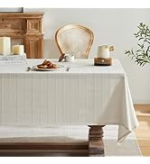 ZeeMart Linen Checked Table Cloth, Farmhouse Style Plaid Embroidered Neutral Tablecloth, Water Re...