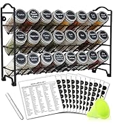 Spice Rack Organizer with 24 Empty Round Spice Jars, 396 Spice Labels with Chalk Marker and Funne...