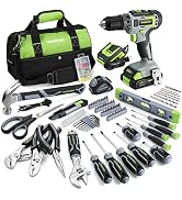 WORKPRO Home Tool Set With 20V Cordless Lithium-ion Drill Driver, 157PCS All-Purpose Kit, Power D...