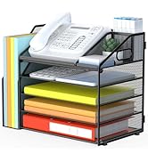 DocNest 5 Tier Paper Letter Tray File Organizer, Mesh Desk File with Handle, Workspace Desk Organ...