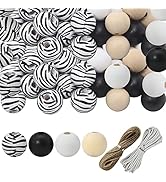 16mm 120pcs Zebra Wooden Beads Chunk Beads Bubblegum Beads for Keychain Making, DIY Craft, Farmho...