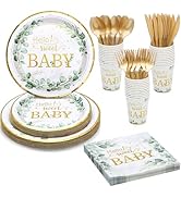 175 Pcs Sage Green Baby Shower Decorations, 25 Guest Baby Shower Plates and Napkins Set Gender Ne...