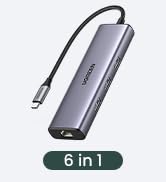 UGREEN Revodok 6 in 1 USB C Hub Gigabit Ethernet Adapter with 4K HDMI, 100W PD Charging, USB A Da...