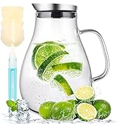Glass pitcher with lime slices and fresh citrus beverage shown in multiple stages of pouring and preparation against a light background.