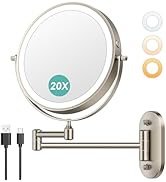 Auxmir 8'' Wall Mounted Lighted Makeup Mirror, 3200mAh Rechargeable Double-Sided 1X/20X Magnifyin...