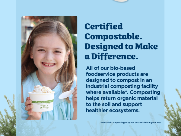 Certified Compostable. Composts in a industrial facility where available.