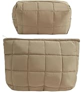 LYDZTION 2Pcs Puffy Makeup Bag Cosmetic Bag for Women,Quilted Makeup Bag Pencil Pouch Checkered M...