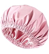 Doitory Satin Lined Shower Cap for Women, Reusable Waterproof Hair Cap, Large Washable Bath Caps ...