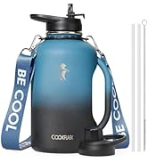 64 oz Water Bottle Insulated with Handle, Coolflask Half Gallon Water Jug With Strap Straw Stainl...