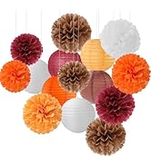 Brown Burgundy-Orange Party-Decorations Paper-Flowers Lanterns - 15PCS Fall Boho Tissue Pom Poms ...