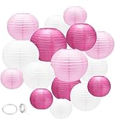 16Pcs Pink Paper Lanterns,Round Hanging Paper Lantern Party Decorations with Tape and String for ...