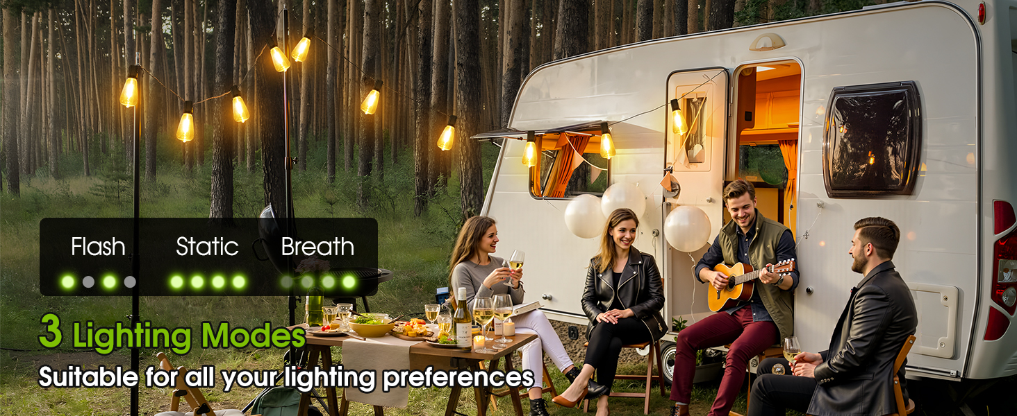 solar string lights with 3 lighting mode -static flash breath