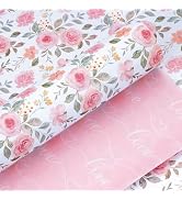Yarcony Pink Floral Wrapping Paper, Pastel Rose Flower Gift Wrap, Valentines Love Wrapping Paper ...
