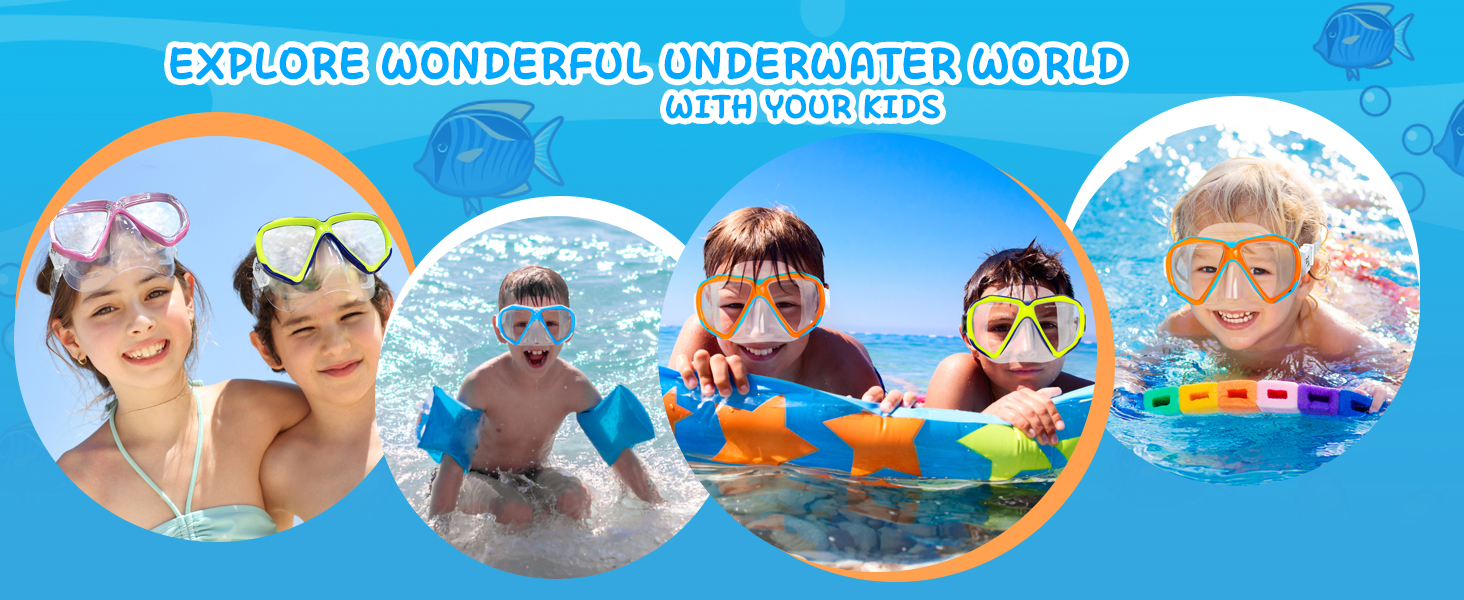 Kids Swim Goggles Snorkel Diving Mask for Youth(5-15), Anti-Fog 180° Clear View
