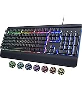RisoPhy PC419 RGB Gaming Keyboard, 7 Single Color Backlits, 104 Keys Metal Panel, Silent Keys, Wr...