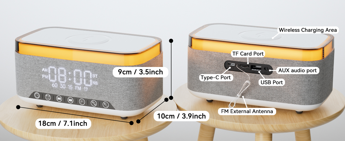 Wireless Charging Alarm Clock Speaker