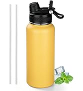 32 oz Insulated Water Bottle with Leak-proof 2-in-1 Straw and Spout Lid,Stainless Steel Sports Wa...