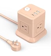 FDTEK Cube Power Strip with USB C, 4 Outlets 3 USB 5 FT Extension Cord Pink | Flat Plug Design Wi...