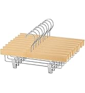 AMKUFO 20pcs Wooden Pants Hangers Solid Pants Hangers with Adjustable Clips 14 Inch Natural Wood ...