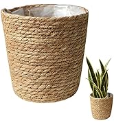 Beavorty Outdoor Decor Seagrass Planter Hand Woven Straw Flower Pot Farmhouse Plant Basket with P...